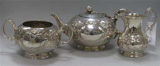 A Victorian style three piece plated teaset